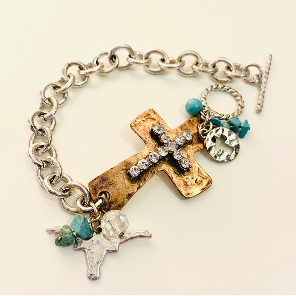 Rustic Cross and Longhorn Bracelet
